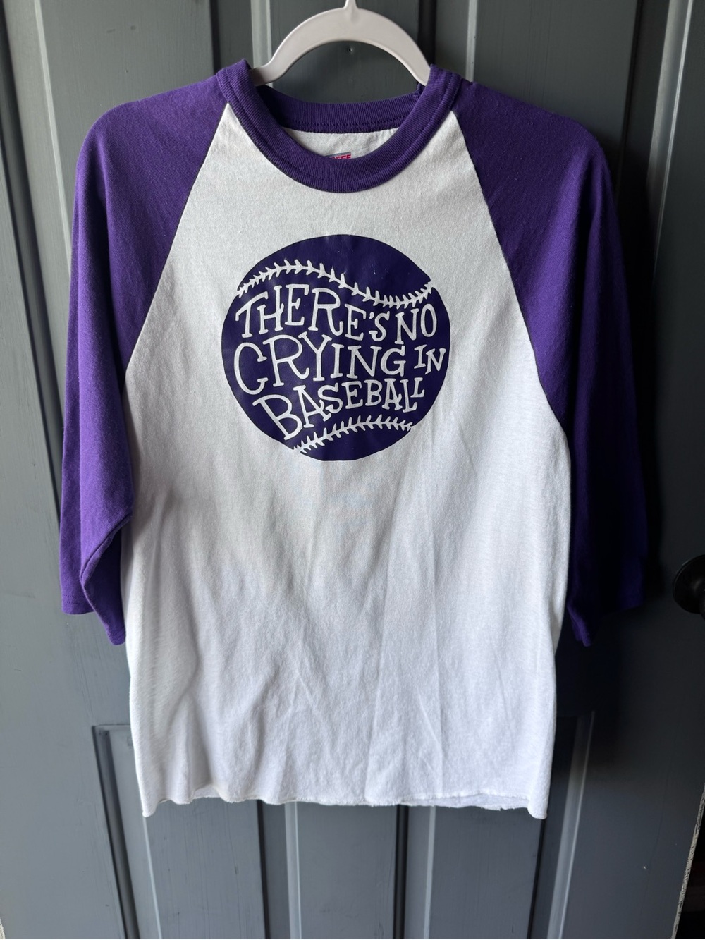 Women’s Purple & White Baseball Raglan Tee - "There's No Crying in Baseball"